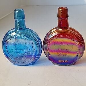 1970s Wheaton Carnival Glass Peesidential Series Mini Bottles Set Of 2
